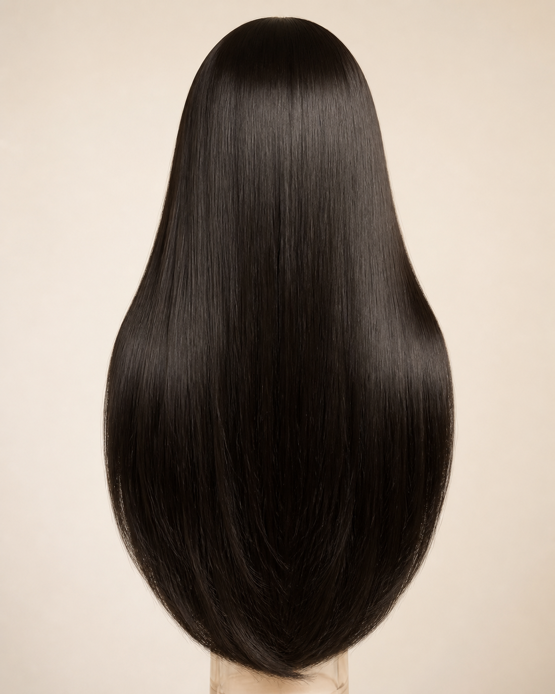 Back view of a silky straight human-hair wig